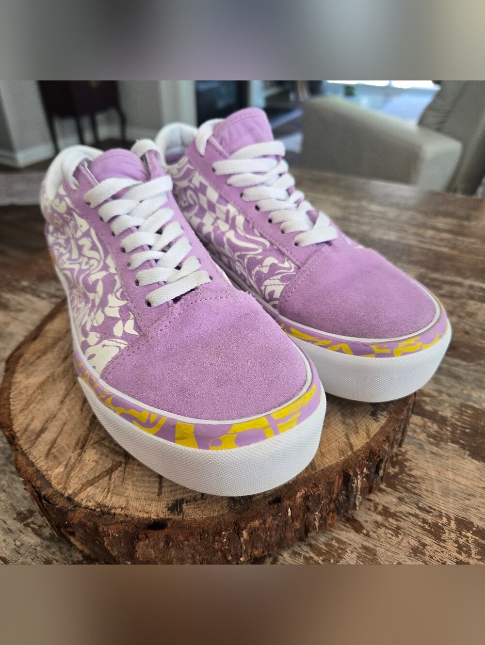 Vans Lilac Suede Low-Top Sneakers with White Graphic Panels